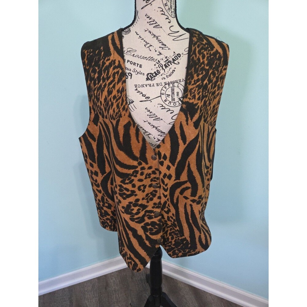 Agapo collection leather animal print vest 1x tiger plus size vintage